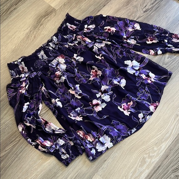 NWT White House Black Market Women’s Purple Floral Off-Shoulder Blouse Size XS - Picture 1 of 7
